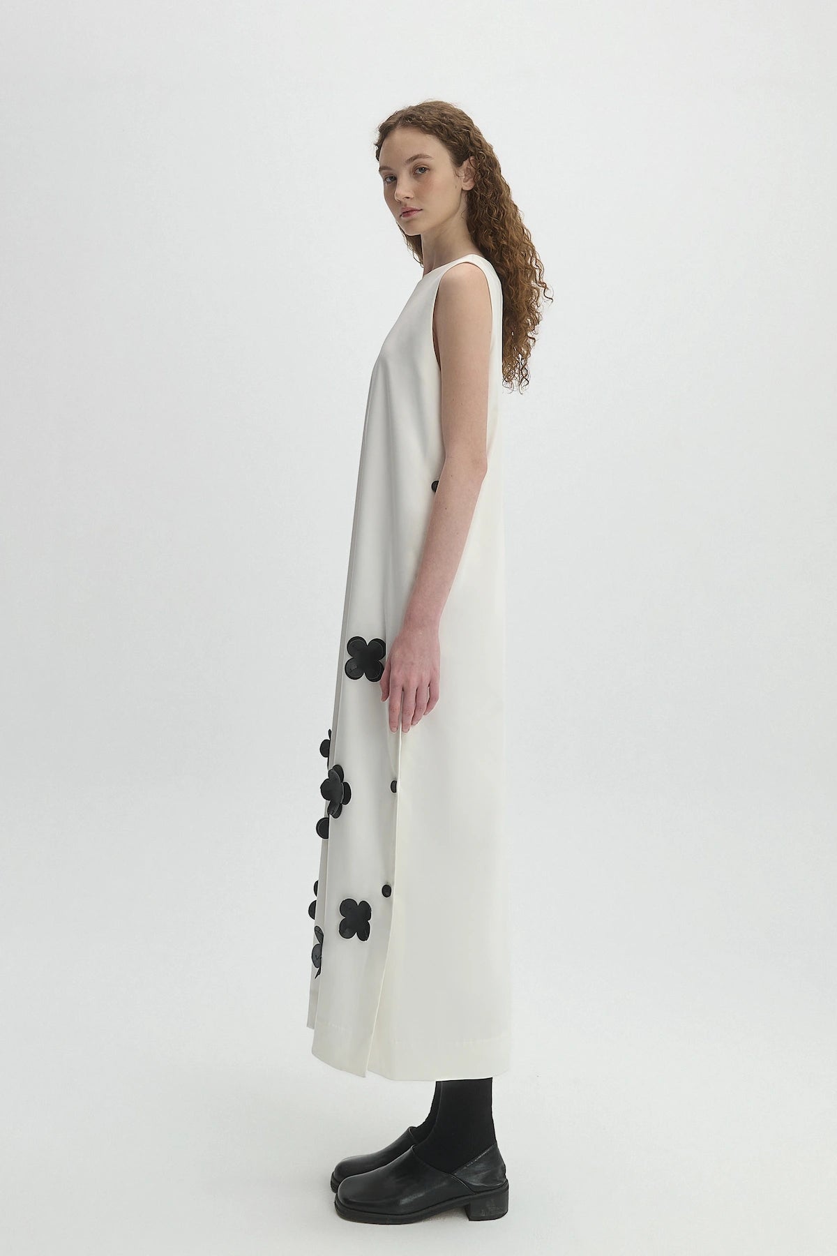 LEATHER FLOWER MAXI DRESS